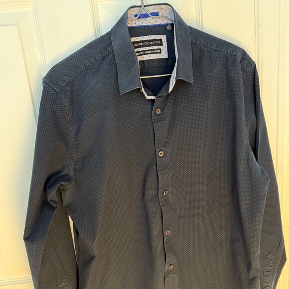 Report Collection Slim Fit Dress Shirt – Navy with Micro-Dot Pattern – 16 34/35 - Picture 1 of 2
